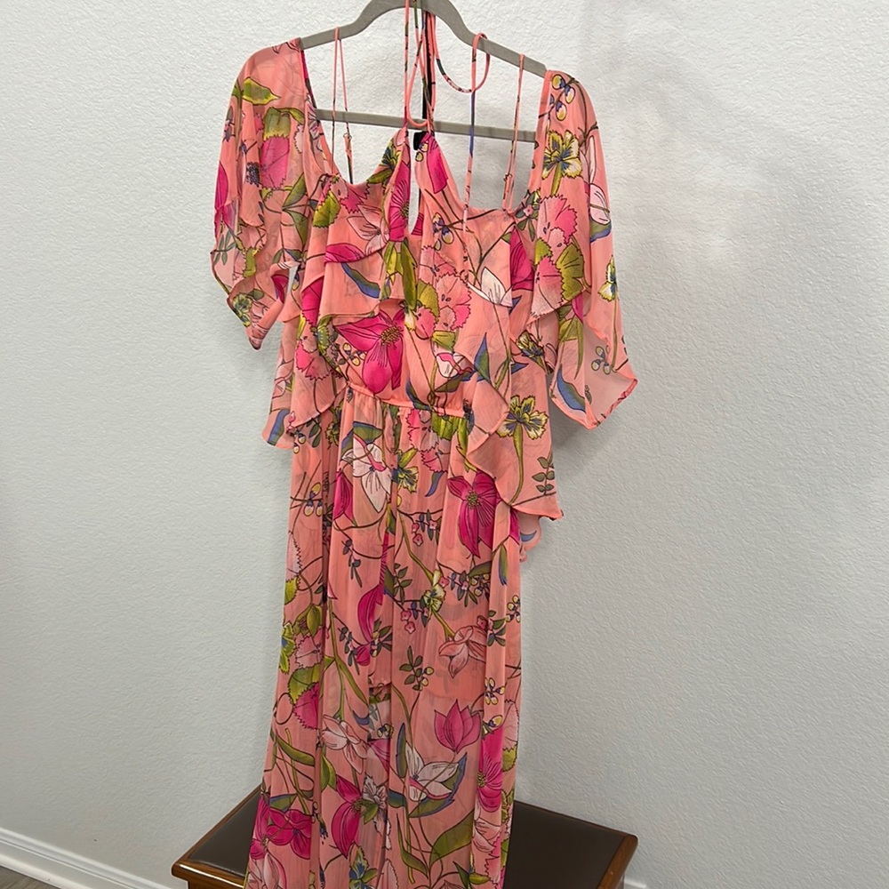 Floral Pink Jumpsuit Very Unique Strappy Sleeved Design